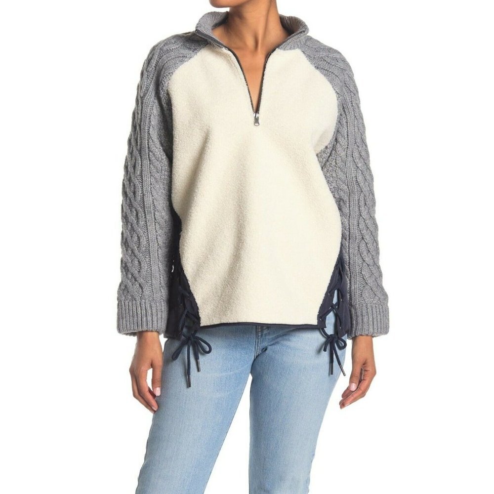 Boundless North Eden Cable Knit Faux Fur Shearling 1/4 Zip Pullover XS